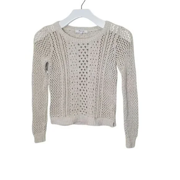 MADEWELL Womens Sweater XXSmall Beige Pullover Knit Crewneck Crop Cotton Ribbed - Picture 7 of 10